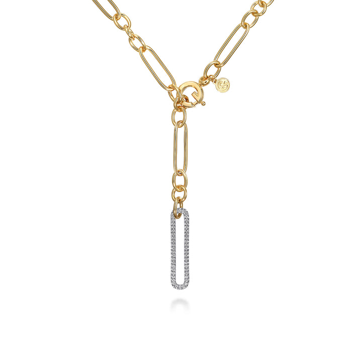 14K Two-Tone Gold Round Drop Pendant Necklace