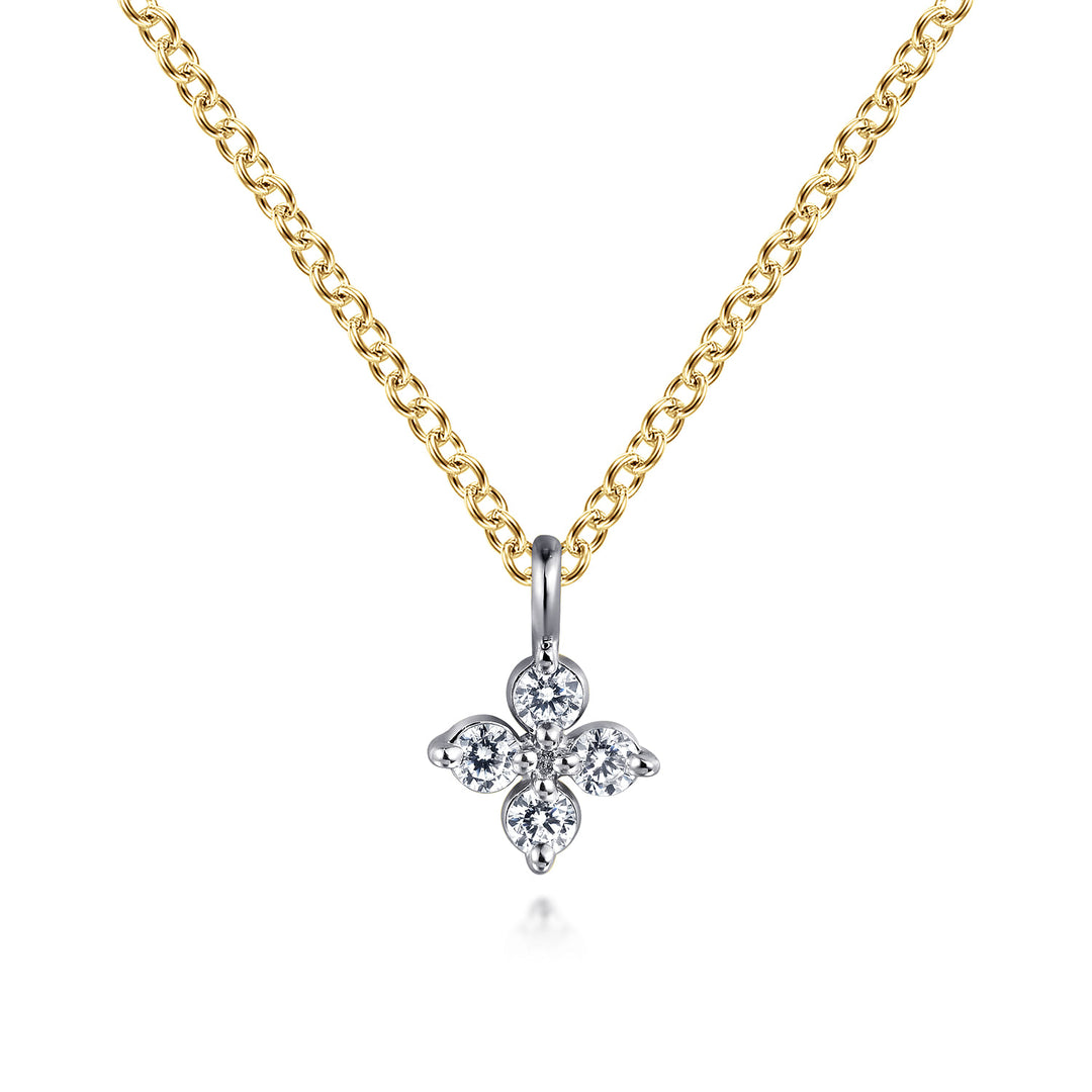 14K Two-Tone Gold Flower Pendant Necklace