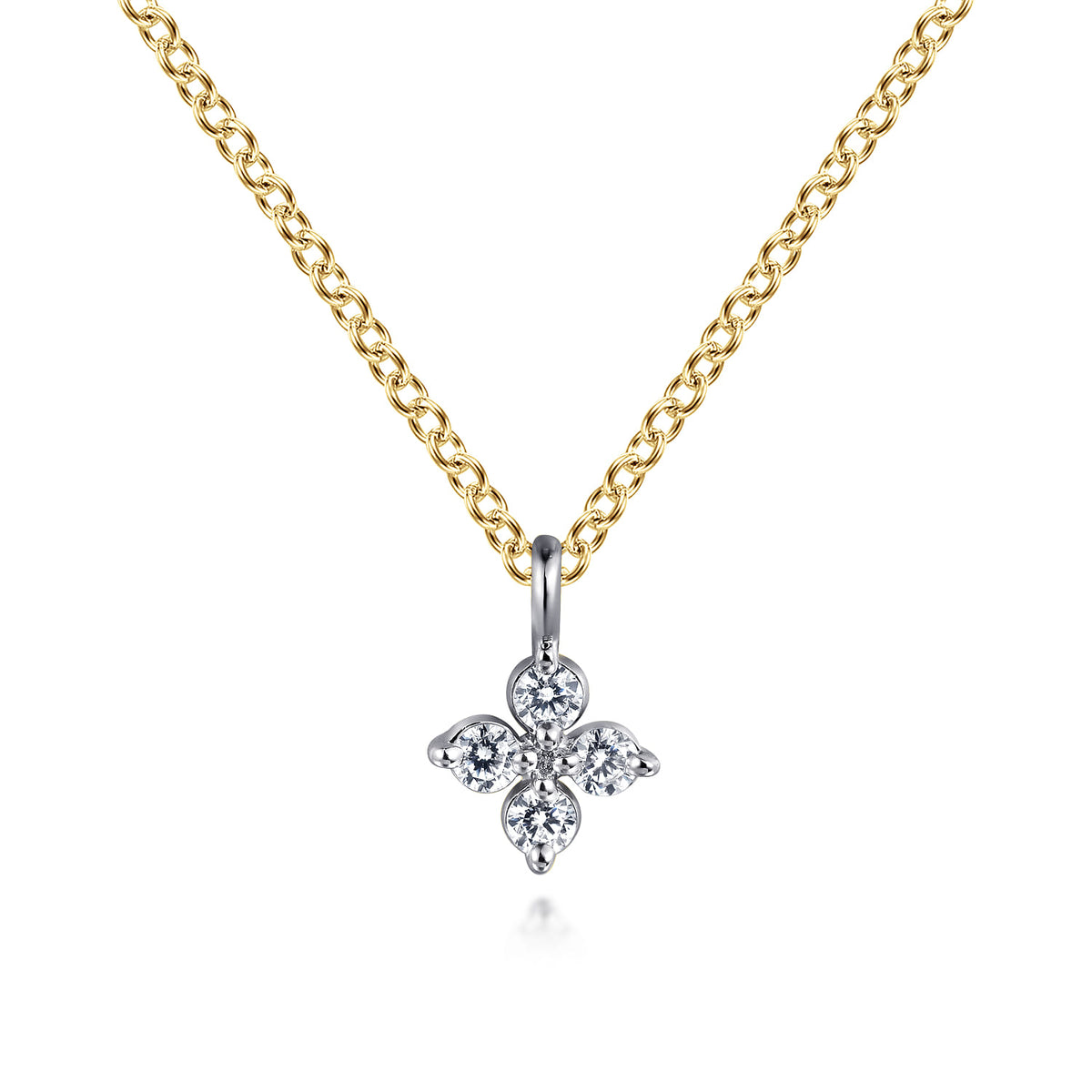 14K Two-Tone Gold Flower Pendant Necklace