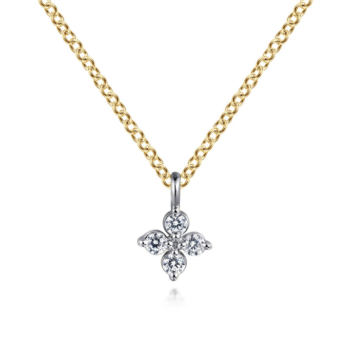 14K Two-Tone Gold Flower Pendant Necklace