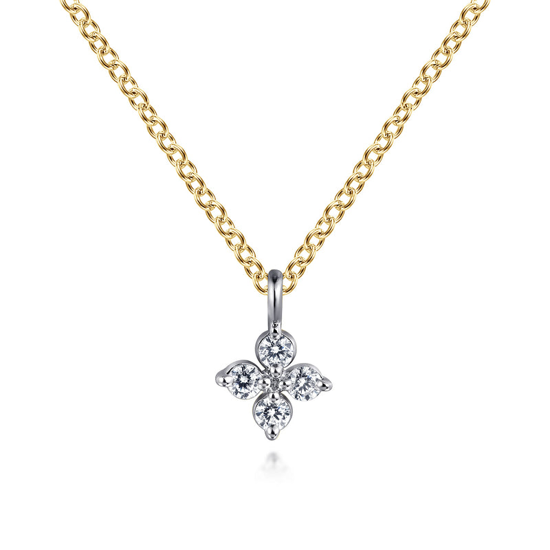 14K Two-Tone Gold Flower Pendant Necklace