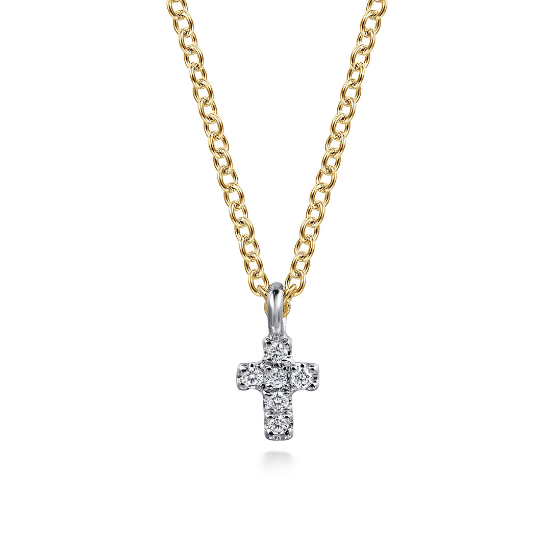 14K Two-Tone Gold Cross Pendant Necklace