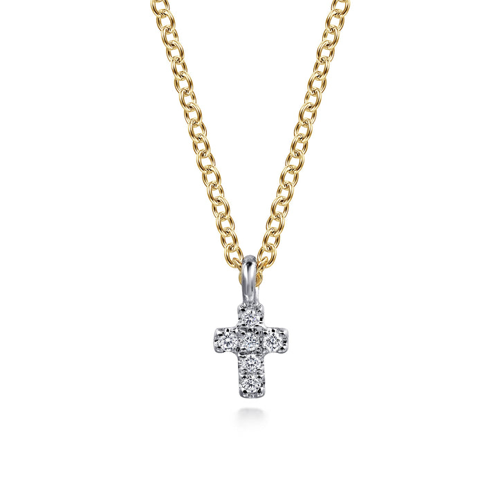 14K Two-Tone Gold Cross Pendant Necklace