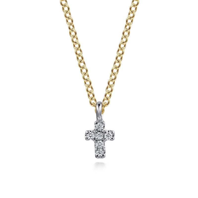 14K Two-Tone Gold Cross Pendant Necklace