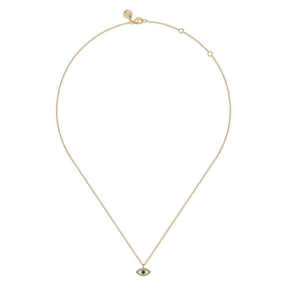 14K Yellow Gold Sapphire Evil Eye Pendant Necklace