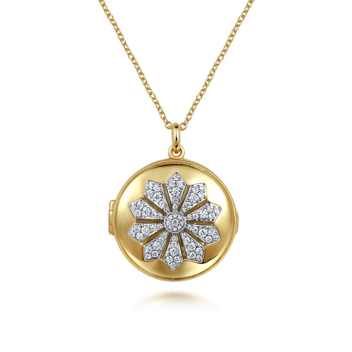 14K Two-Tone Gold Round Locket Necklace