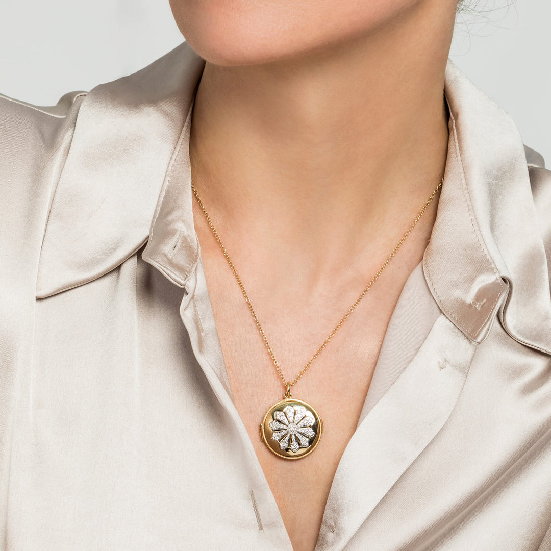 14K Two-Tone Gold Round Locket Necklace