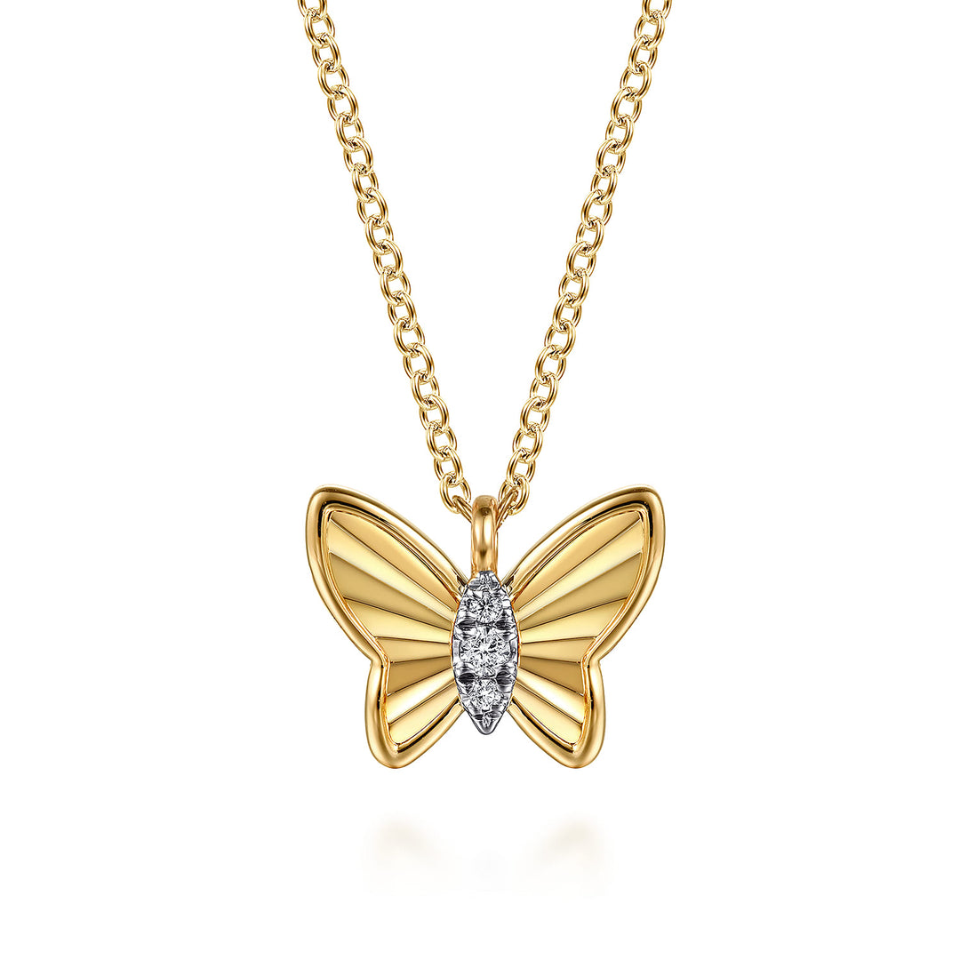 14K Yellow Gold Butterfly Pendant Necklace