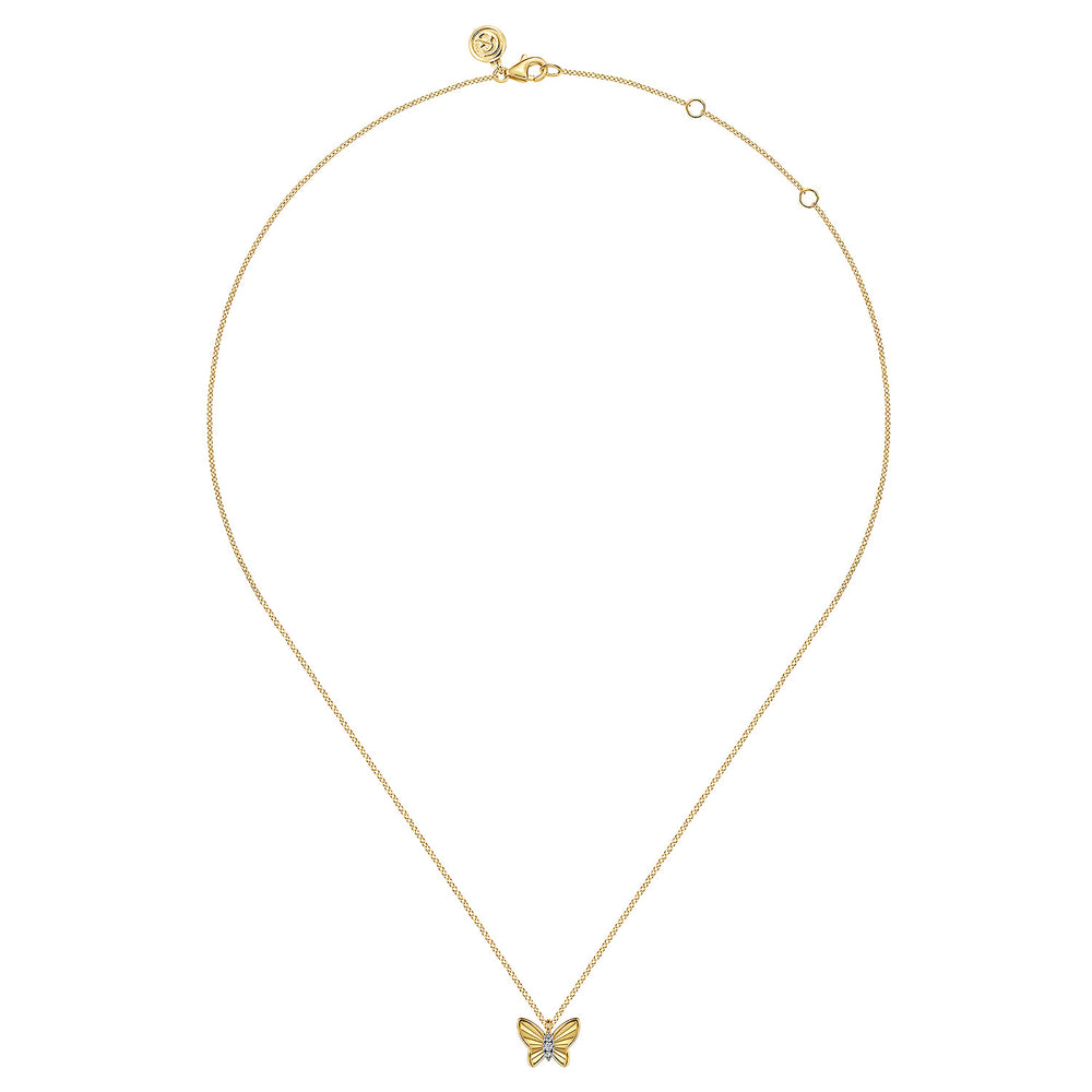 14K Yellow Gold Butterfly Pendant Necklace
