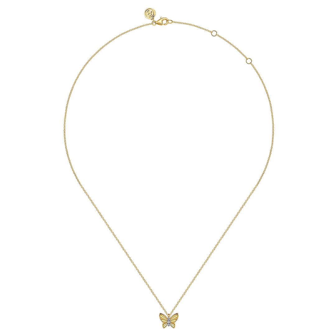 14K Yellow Gold Butterfly Pendant Necklace