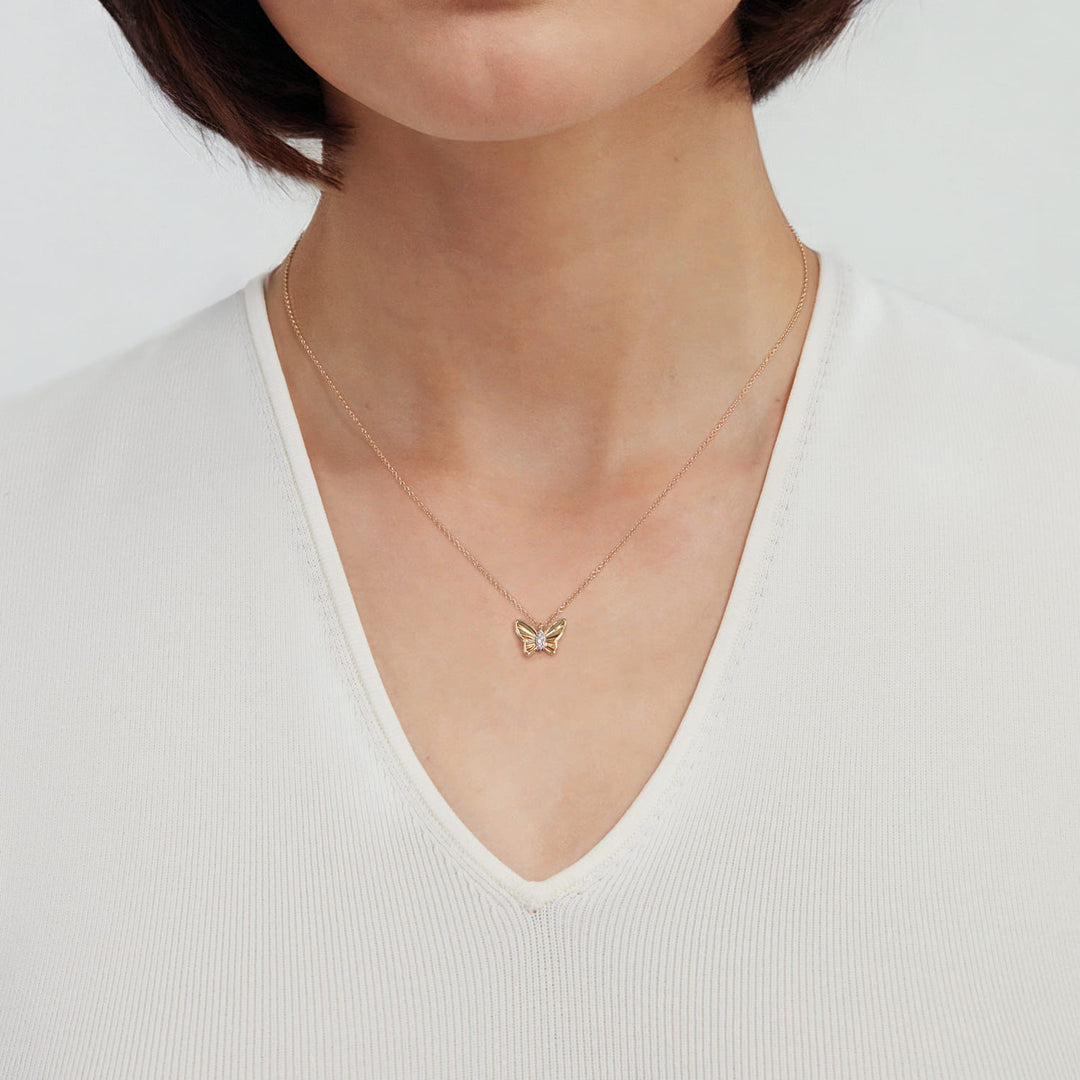 14K Yellow Gold Butterfly Pendant Necklace