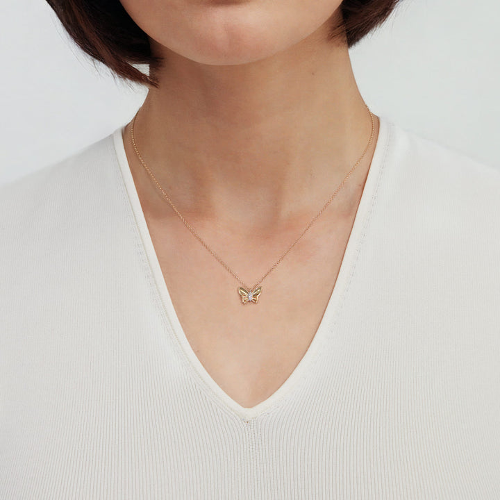 14K Yellow Gold Butterfly Pendant Necklace