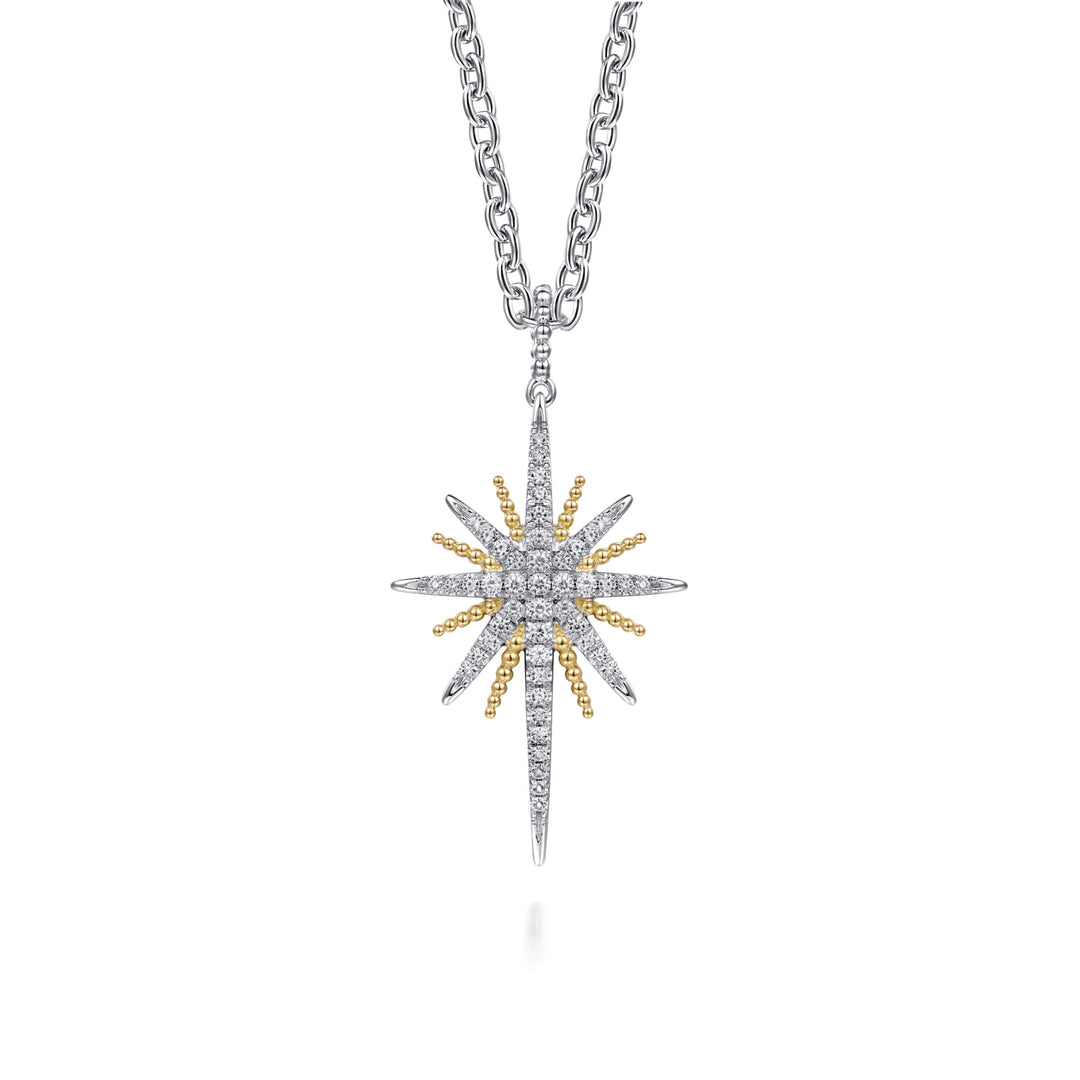 Bujukan 14K Gold & Sterling Silver White Sapphire Starburst Pendant Necklace