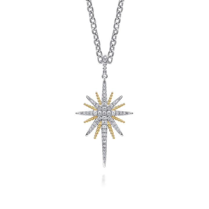 Bujukan 14K Gold & Sterling Silver White Sapphire Starburst Pendant Necklace