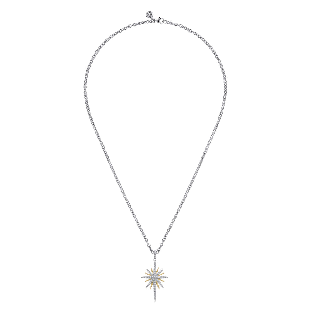 Bujukan 14K Gold & Sterling Silver White Sapphire Starburst Pendant Necklace