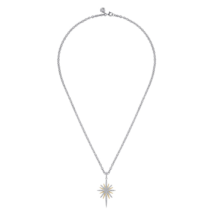 Bujukan 14K Gold & Sterling Silver White Sapphire Starburst Pendant Necklace