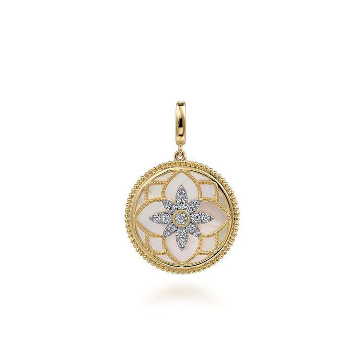 14K Yellow Gold Mother of Pearl Medallion Necklace
