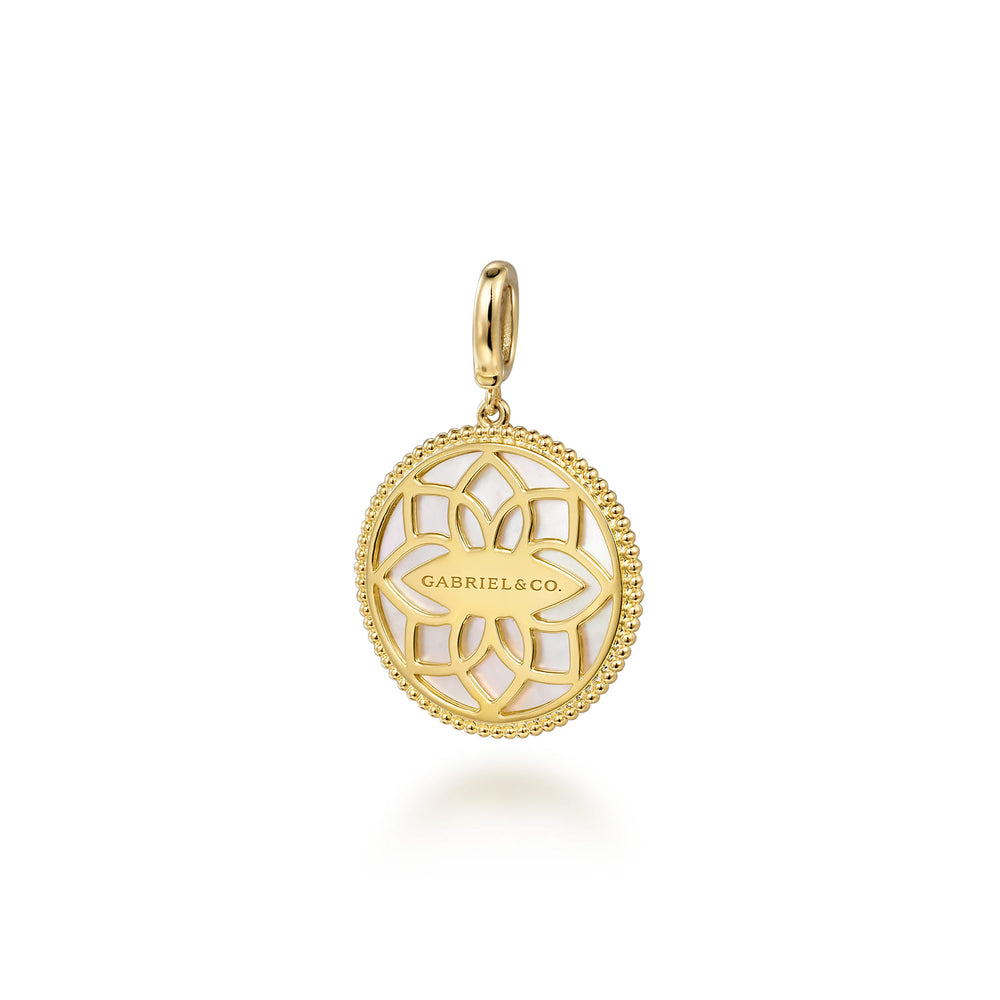 14K Yellow Gold Mother of Pearl Medallion Necklace