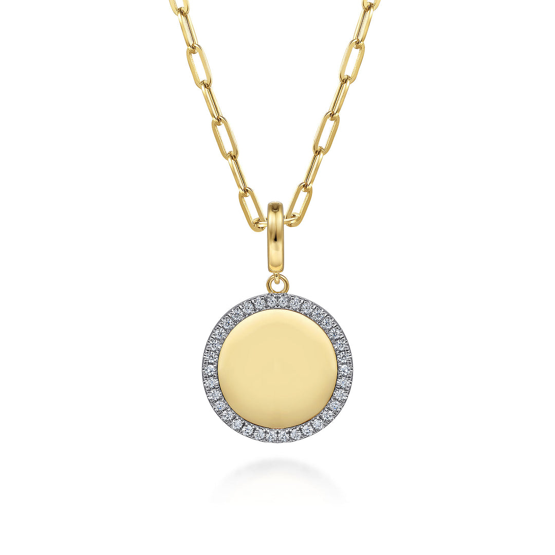 14K Yellow Gold Bezel Circle Pendant Necklace