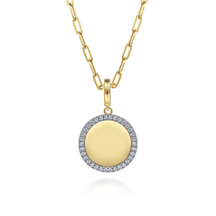 14K Yellow Gold Bezel Circle Pendant Necklace