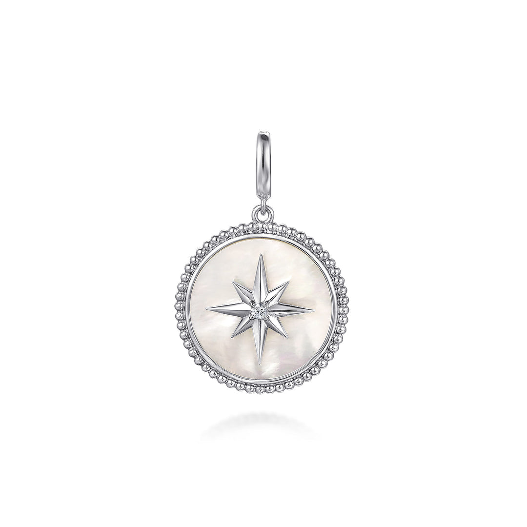 Bujukan Sterling Silver Mother of Pearl Sapphire Medallion Pendant Necklace