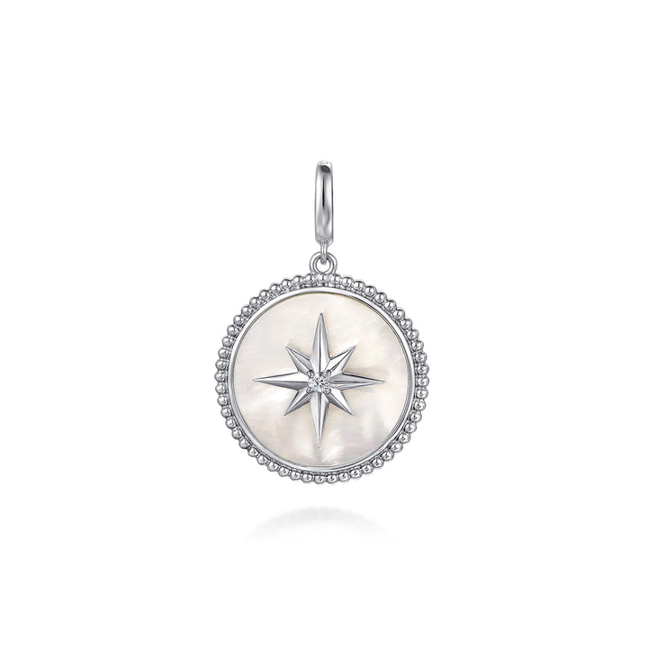 Bujukan Sterling Silver Mother of Pearl Sapphire Medallion Pendant Necklace