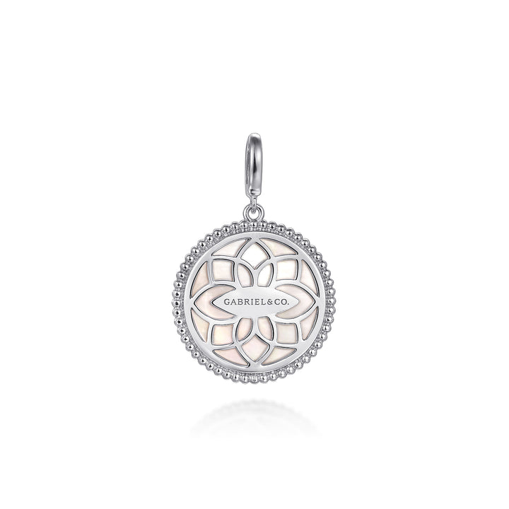 Bujukan Sterling Silver Mother of Pearl Sapphire Medallion Pendant Necklace