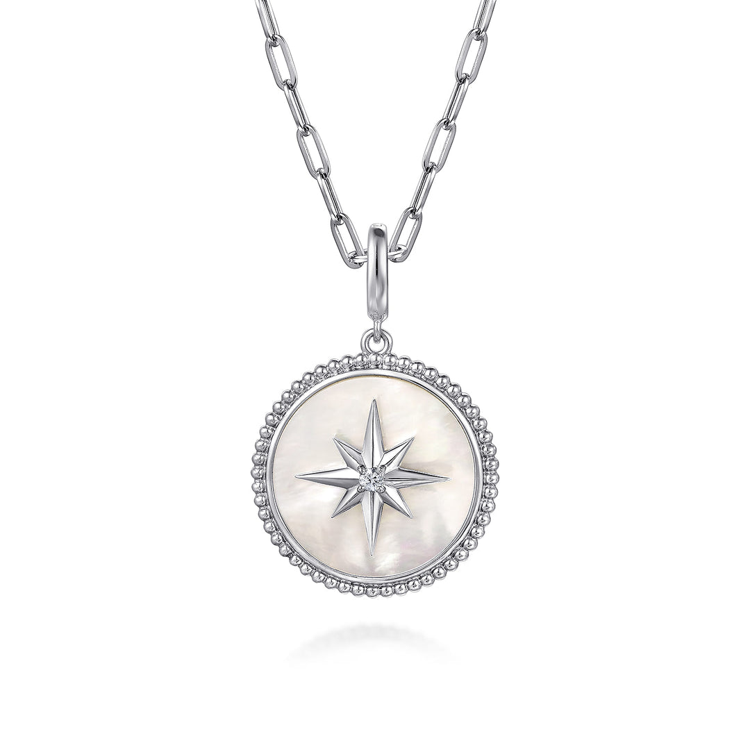 Bujukan Sterling Silver Mother of Pearl Sapphire Medallion Pendant Necklace