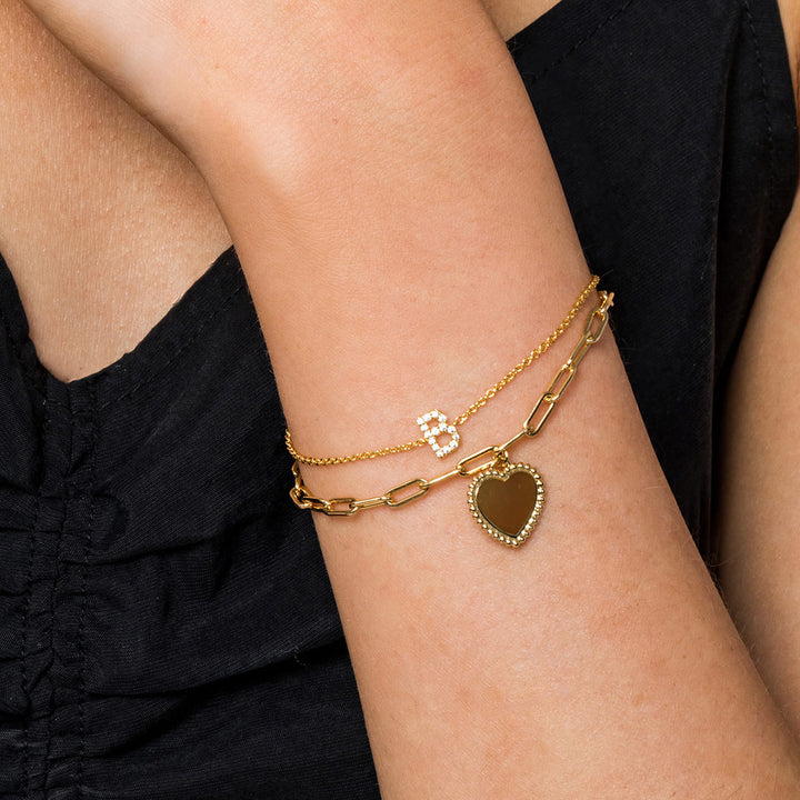 14K Yellow Gold Heart Charm Paperclip Bracelet