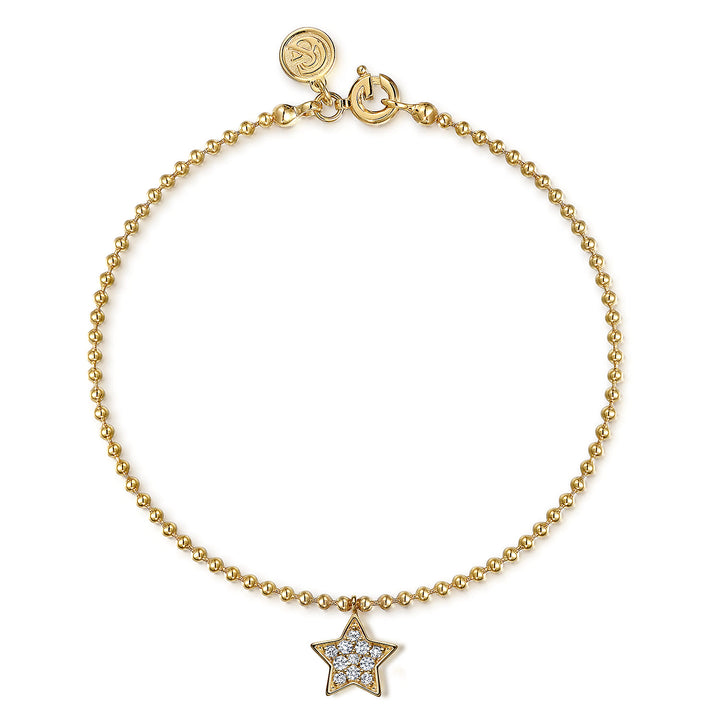 14K Yellow Gold White Sapphire Star Charm Bracelet