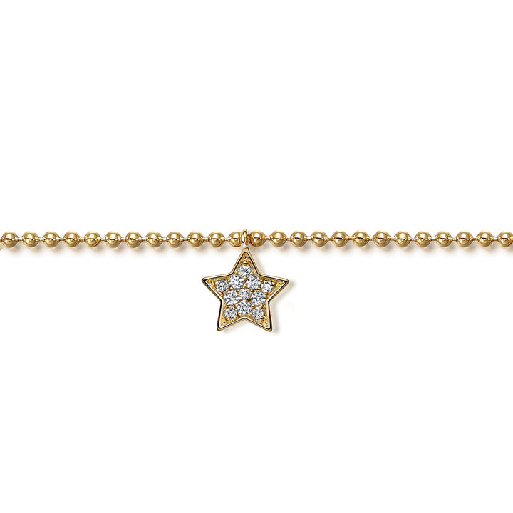 14K Yellow Gold White Sapphire Star Charm Bracelet