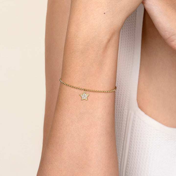 14K Yellow Gold White Sapphire Star Charm Bracelet