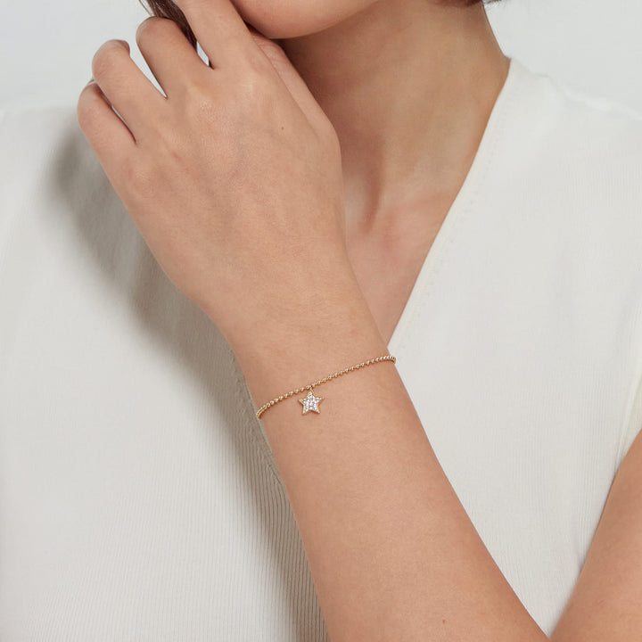14K Yellow Gold White Sapphire Star Charm Bracelet
