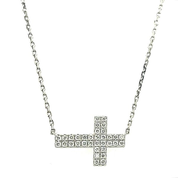 14K White Gold .25ctw Diamond Sideways Cross Necklace