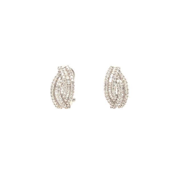18K White Gold 3.08ctw Baguette and Round Diamond Earrings