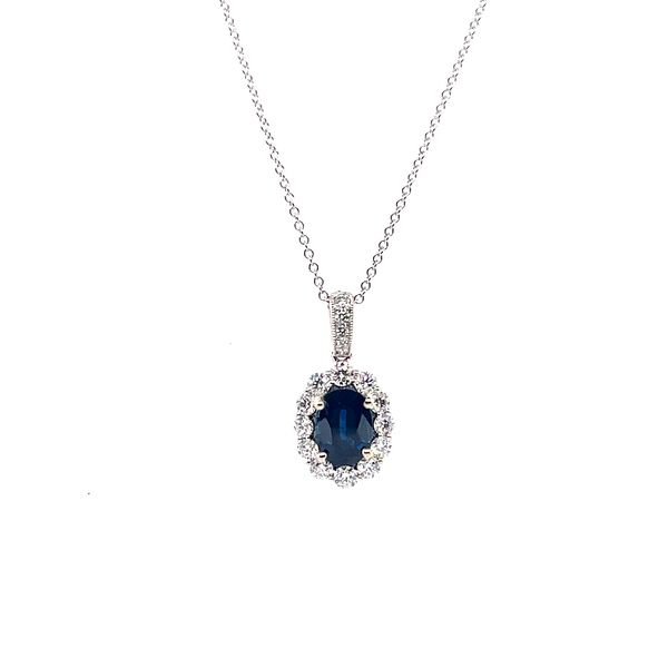 14K White Gold 1.62ctw Blue Sapphire Pendant and .65ctw Diamond Mounting