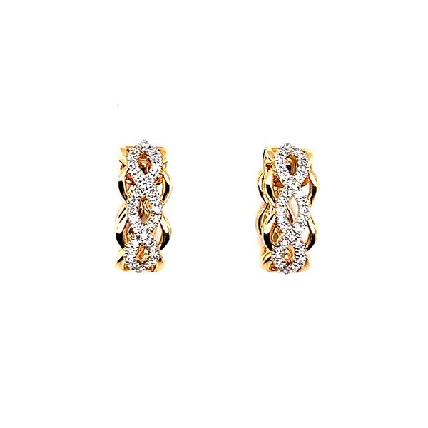 14K Two Tone Diamond Huggie Earrings